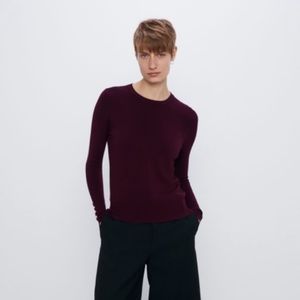 ZARA Maroon Basic Long Sleeve Sweater